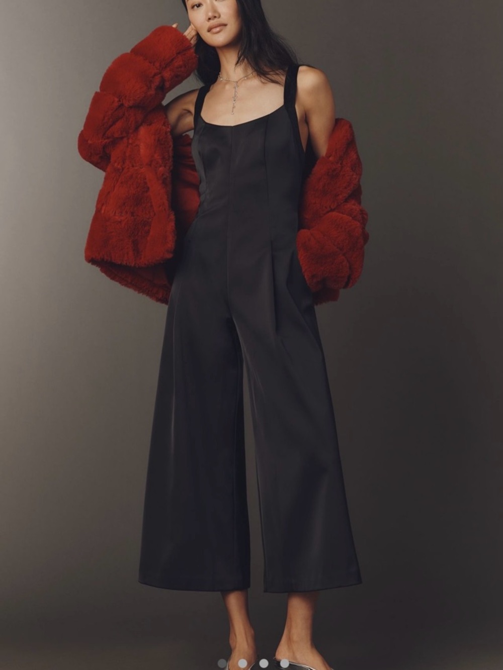 Anthropologie Satin Black Wide-Leg Square-Neck Jumpsuit